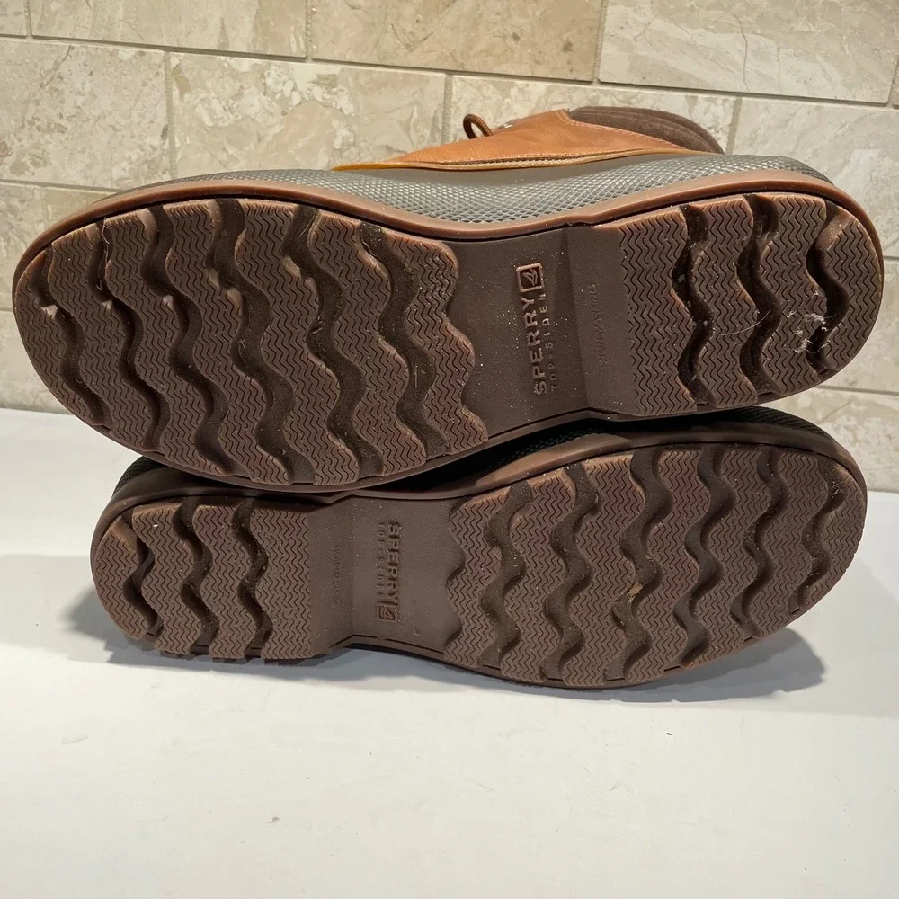 Sperry Avenue Duck Boots Mens 12 Brown Tan Waterproof Thinsulate EUC STS19551